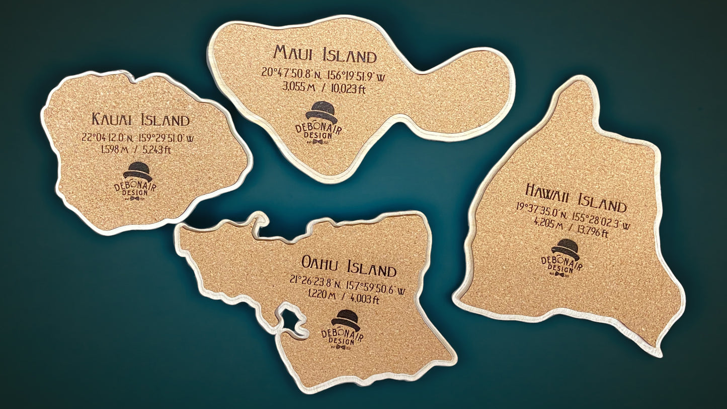 Hawaiian Islands - Topographic Wood Coaster Set